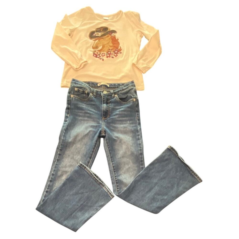 Gymboree Horse Top & Levi’s 726 Flare Jeans Outfit Girls Size 12 Western Boho